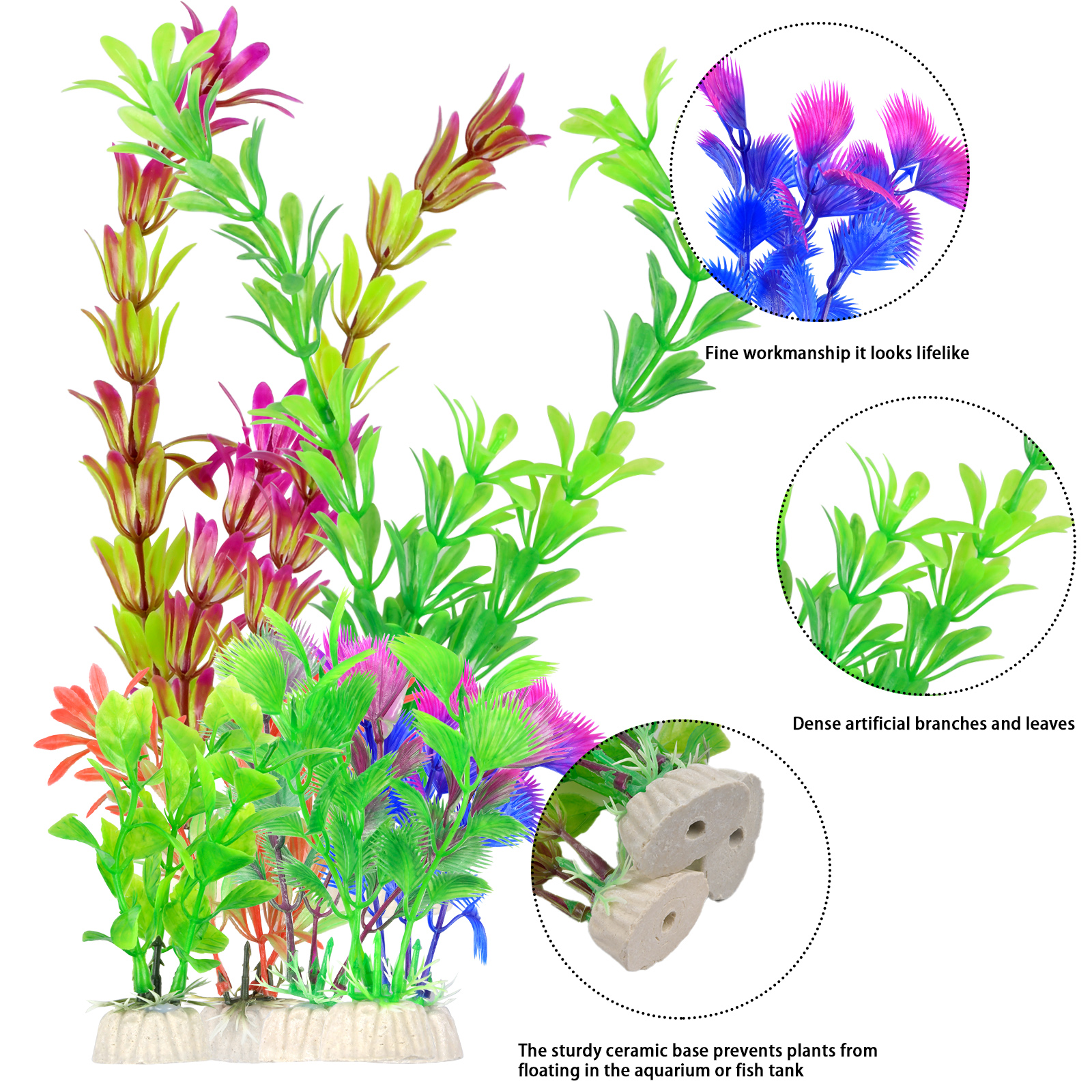 8pcs Aquarium Decorations Fish Tank Artificial Plastic Plants Cave