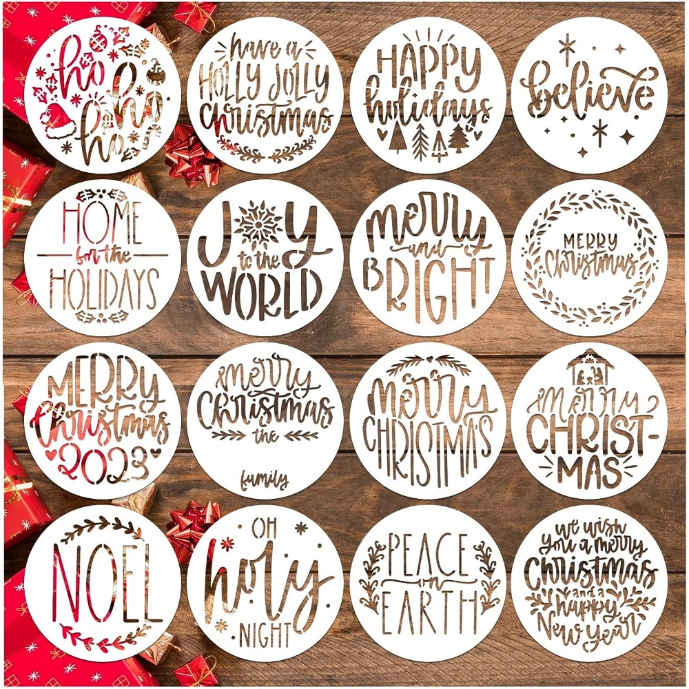 Merry Christmas Stencil 11.8x11.8 inch Christmas Decoration Painting  Template Plastic Wishing You A Merry Christmas and A Happy New Year Words  Stencil for Wood Walls DIY Christmas Decor 