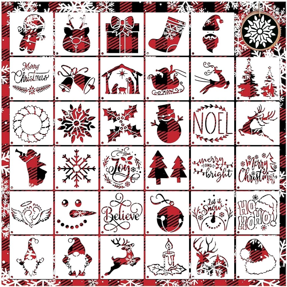 40 Pcs Small Christmas Stencils Reusable 3x3 Inches Holiday Xmas