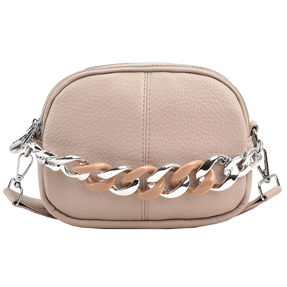 Mini Chain Detail Crossbody Bag Shoulder Handbag Pu Leather 