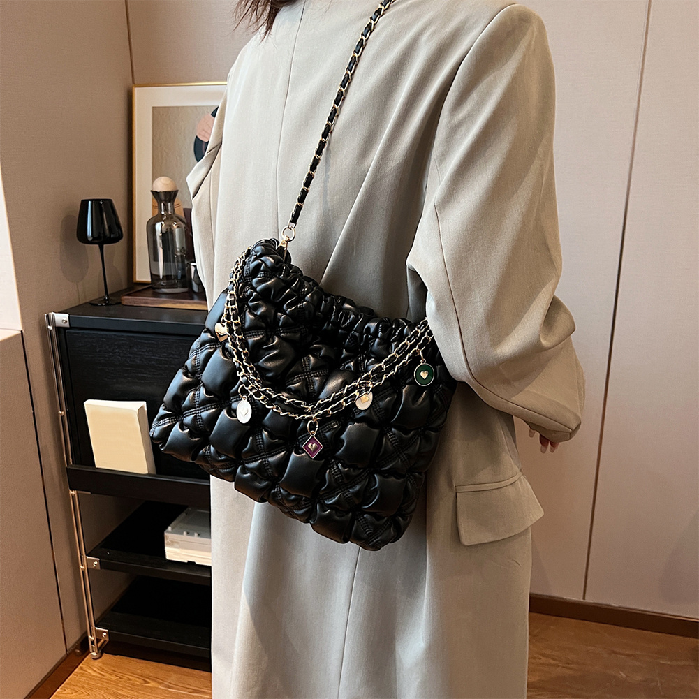 Luxury Puffer Quilted Bucket Bag, Cloud Ruched Chain Crossbody Bag, Soft  Drawstring Handbag For Women - Temu