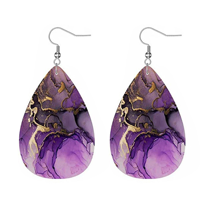 TEMU 1 Pair Purple Golden Marbling Painting Earrings For Women Lightweight Earrings Creative Fashion Teardrop Earrings Jewelry Perfect For Holiday