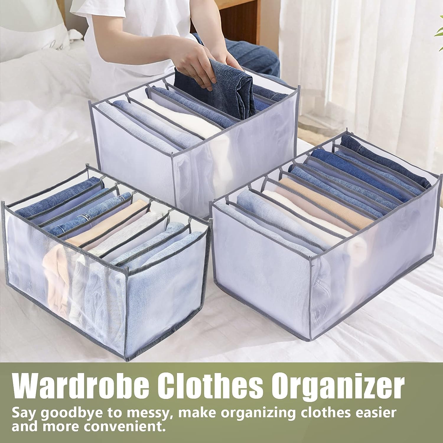 Organizador de ropa, caja de almacenamiento de pantalones vaqueros, armario,  organizador de ropa interior, sujetador, calcetines, caja con  compartimentos