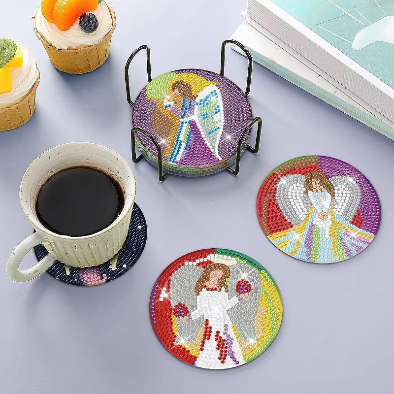 APCGSM 6pcs Diamond Painting Coaster with Holder, Marble Ocean Diamond Painting Art Coasters Kit, DIY Drink Coasters with Cork Base