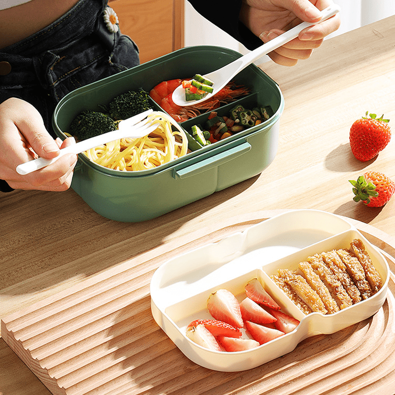 1pc Double Layer Plastic Lunch Box With Microwaveable Sealed Compartments,  Picnic Set