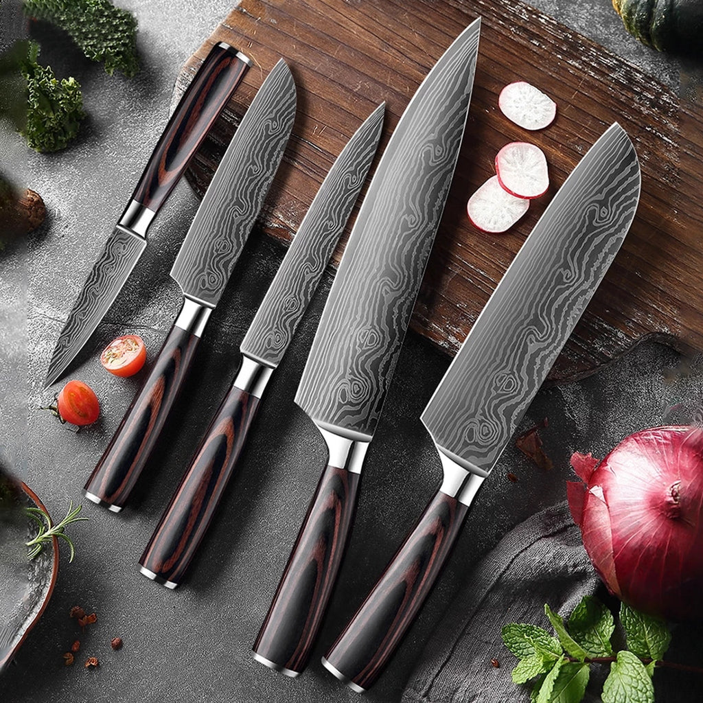Damascus Pattern Stainless Steel Kitchen Knife Set - Special Vegetable,  Meat, And Bone Knives For Chefs Commercial Kitchen Supplies - Temu