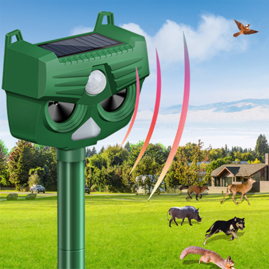 1pc ultrasonic animal repeller deterrent waterproof solar powered motion sensor flashing led light for outdoors gardens farms effective deterrent for cats squirrels birds dogs raccoons useful tool household gadgets details 0