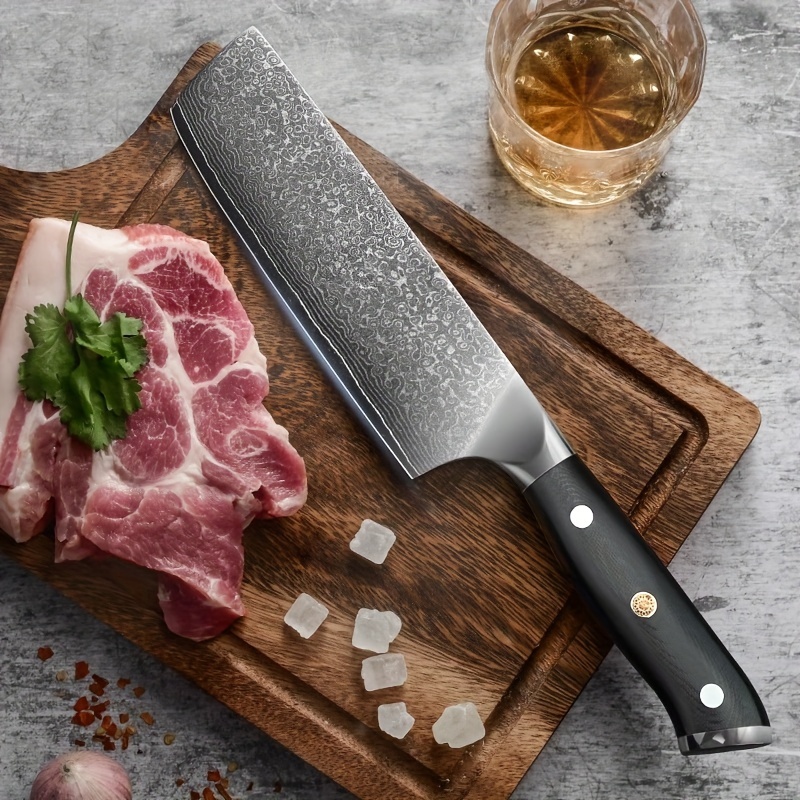 Kitchen Knife Heavy Duty Meat Cleaver 8 inch Sharp Chinese Chefs Knife High Carbon Stainless Steel Butcher Laser Chef Knives with Wood Handle, Silver