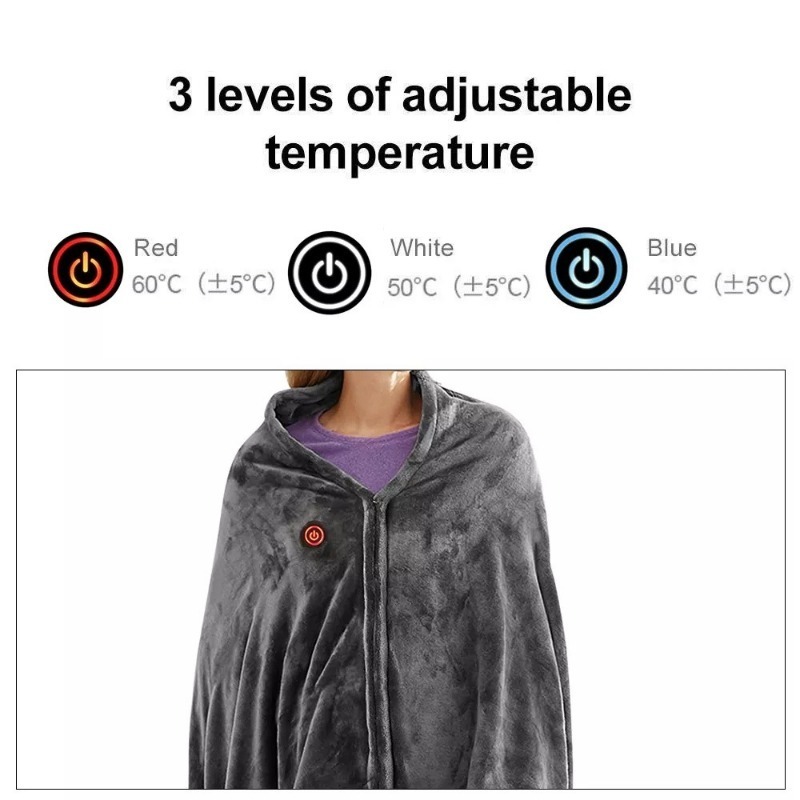 Electric Heated Shawl Blanket Flannel Usb Cordless Wrap For With Zipper,  Adjustable 3 Levels Temperature, Wearable Portable Throw Poncho Wrap For  Shoulder And Neck - Temu