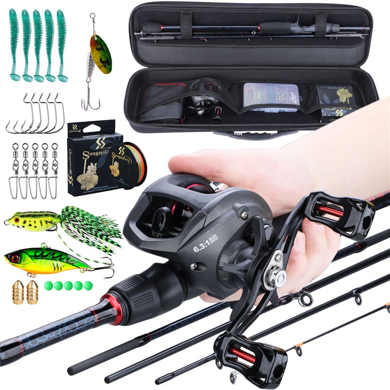 Sougayilang Fishing Rod And Reel Casting Combos 1.8-2.4m Lightweight  Graphite Pole And 13bb Baitcasting Reels With Carrying Case Fishing Kit