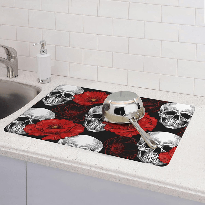 Day Of The Dead Skull Halloween Dish Drying Mat for Kitchen