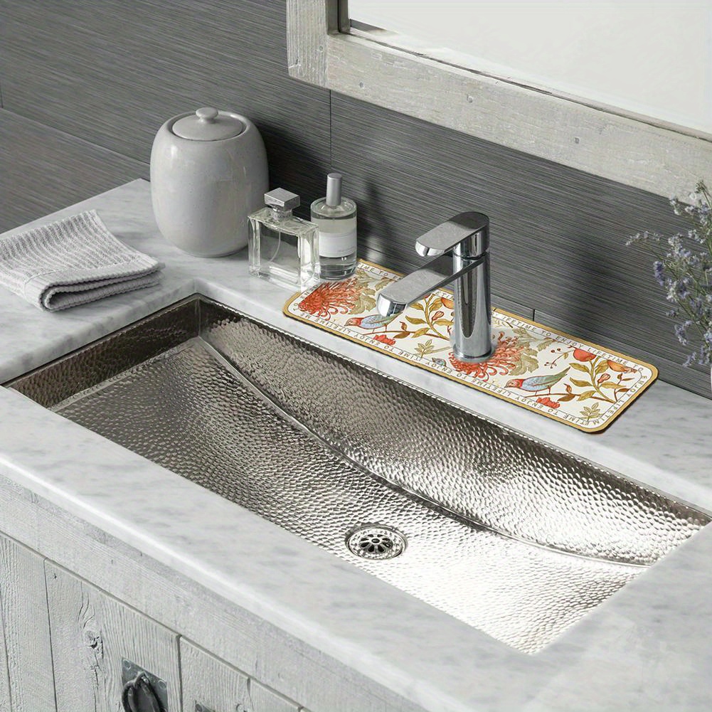 Floral Sink Faucet Absorbent Mat, Drainage Pad, Kitchen, Bathroom Sink Pad,  Countertop Drain Pad, Diatomaceous Washbasin Mud, Cuttable Quick Drying Pad  - Temu