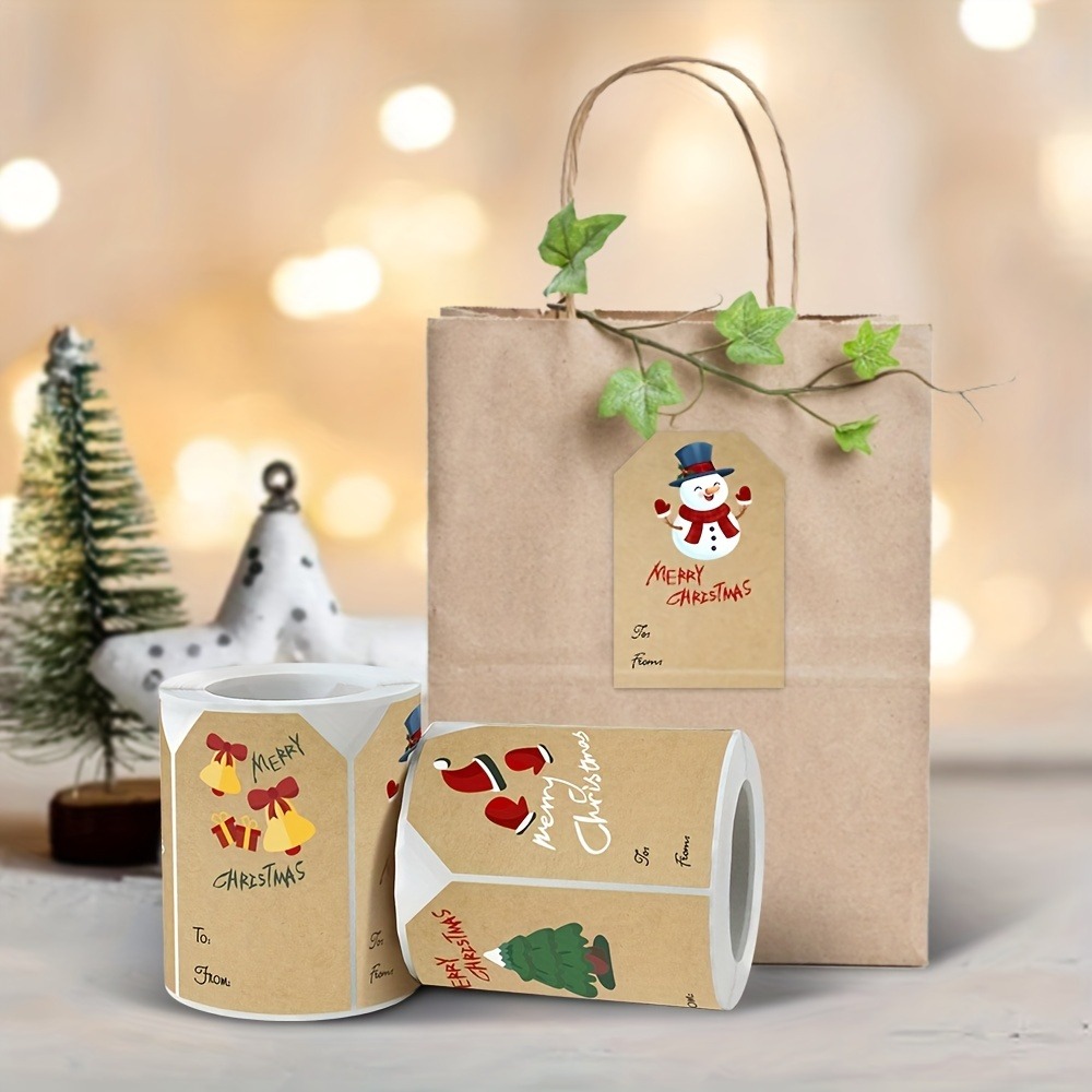 Kraft Paper Christmas Sticker Gift Tags Gift Box Sticker - Temu