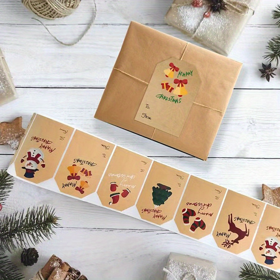 Christmas Gift Tags Stickers, Self Adhesive Christmas Name Tags Labels, Kraft Xmas to from Stickers, Christmas Presents Stickers for Boxes Bags