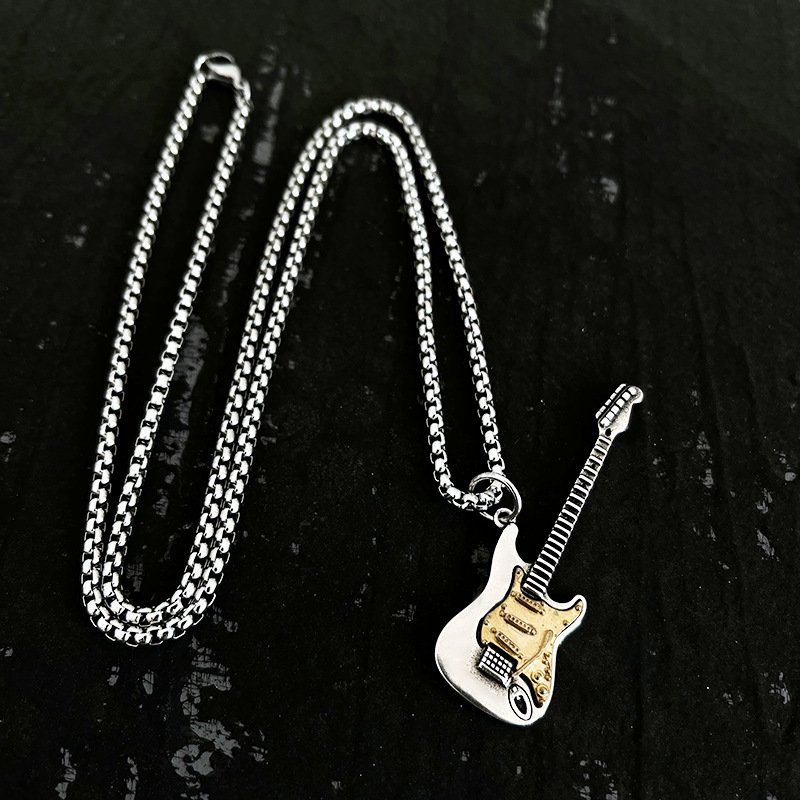 Collier de médiator de guitare, guitare rock en acier inoxydable / noir /  plaqué