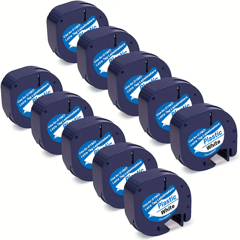 Image of Pack Of 10 Label Refills That Work With For Models, Including The 91331 And S0721660. White Plastic Label Tapes Measure 12mm By 4m And Are, Suitable For Label Makers Such As Lt-100h, , 110t, , Xr