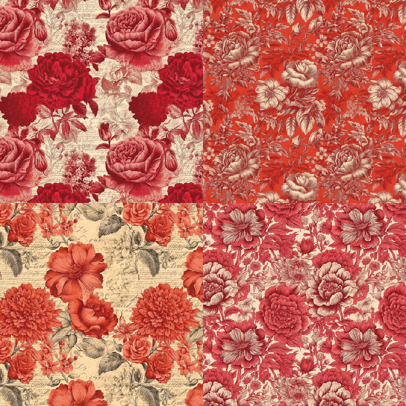 Scrapbook Paper - Red Watercolor Floral - Paper House