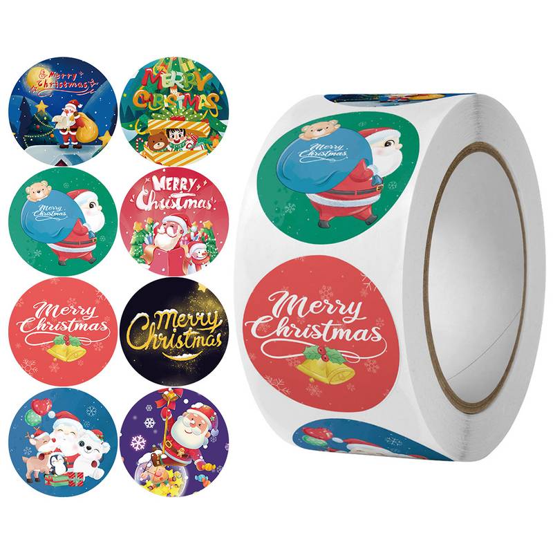 1000 étiquettes Autocollantes Rondes Noël - 12 Motifs (Père Noël, Renne, Sapin...) - Diamètre 2,5 Cm - Pour Emballage Cadeaux, Scrapbooking