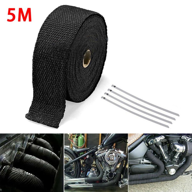 

1 Roll, 5m Roll Fiberglass Heat Shield Motorcycle Exhaust Header Pipe Heat Wrap Tape Thermal Protection+ 4 Ties Kit Exhaust Pipe Insulat