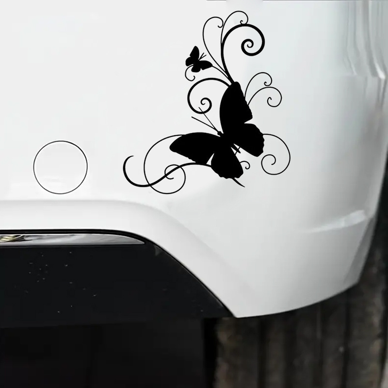 Autocollants motifs fleurs et papillons pour voiture, moto, camping-car Noir