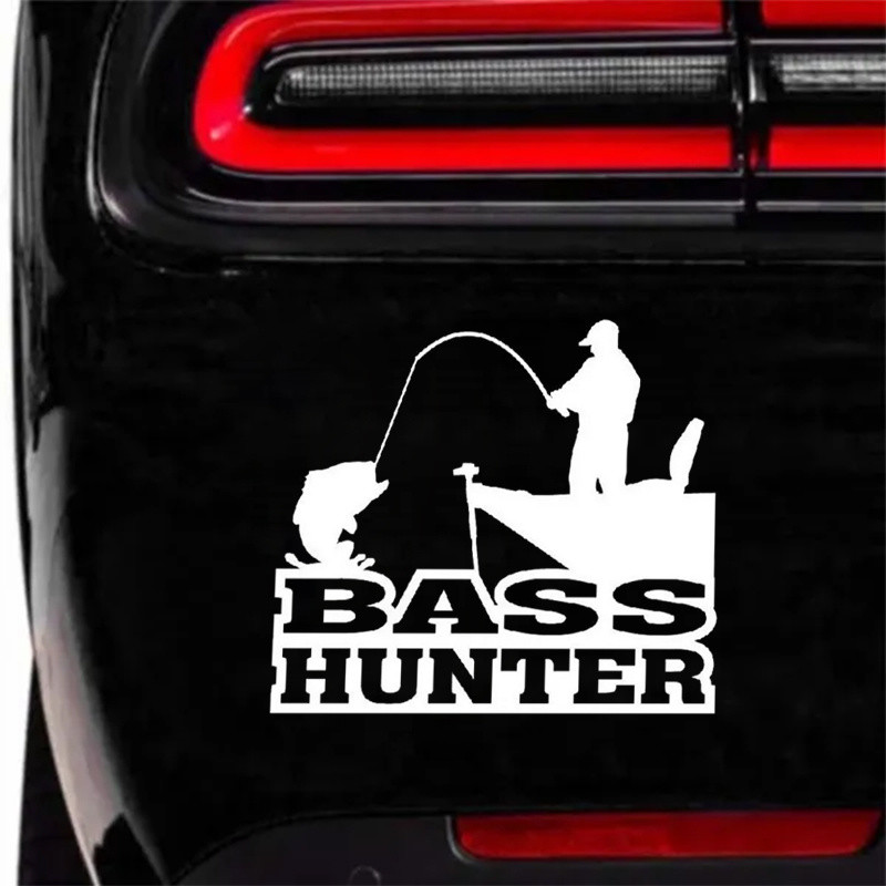 Bass Hunter Lake Boat Fishing Vinyl Die Cut Bumper Car Stickers For Truck  Bike Scooter Motorbike Cycling Bicycle Minicab Skidoo Wall Art JDM Decals