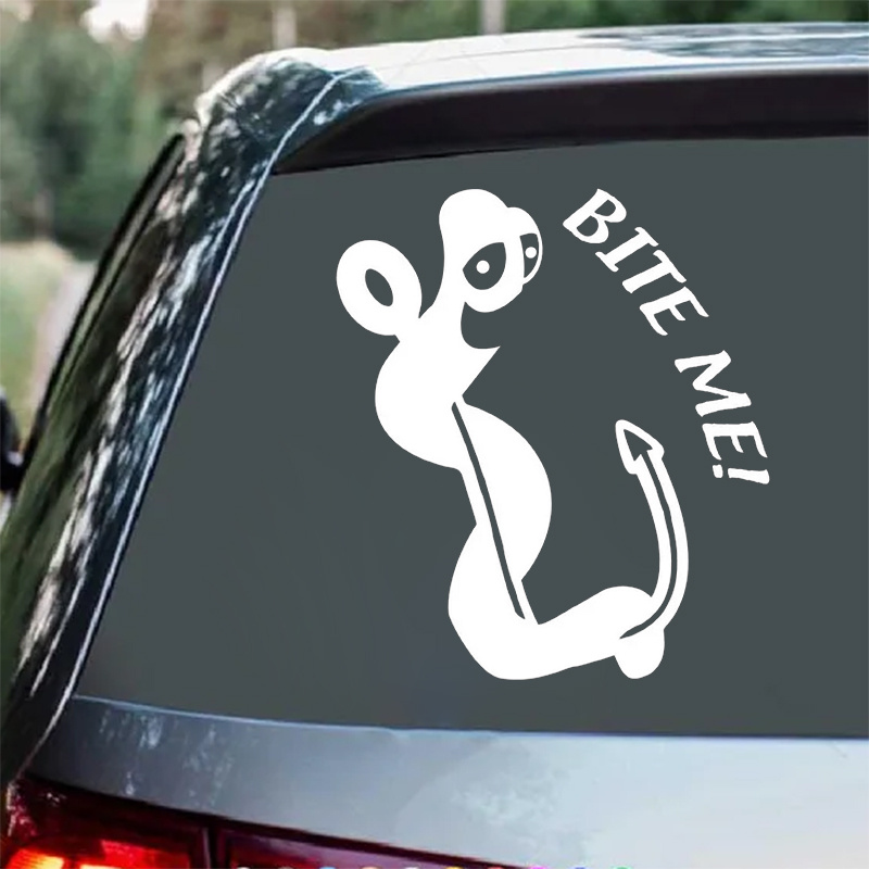 Bite Me Fish Cartoon Earthworm Hook Vinyl Die Cut Bumper Car - Temu  Australia