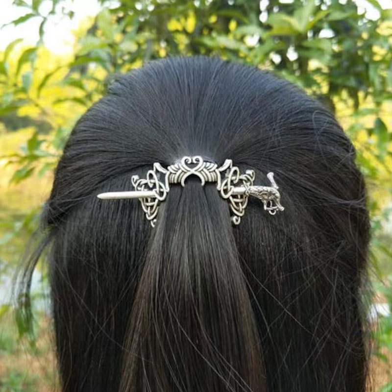 Retro Viking Celtic Hairpin Monochrome Hollow Out Alloy Hair