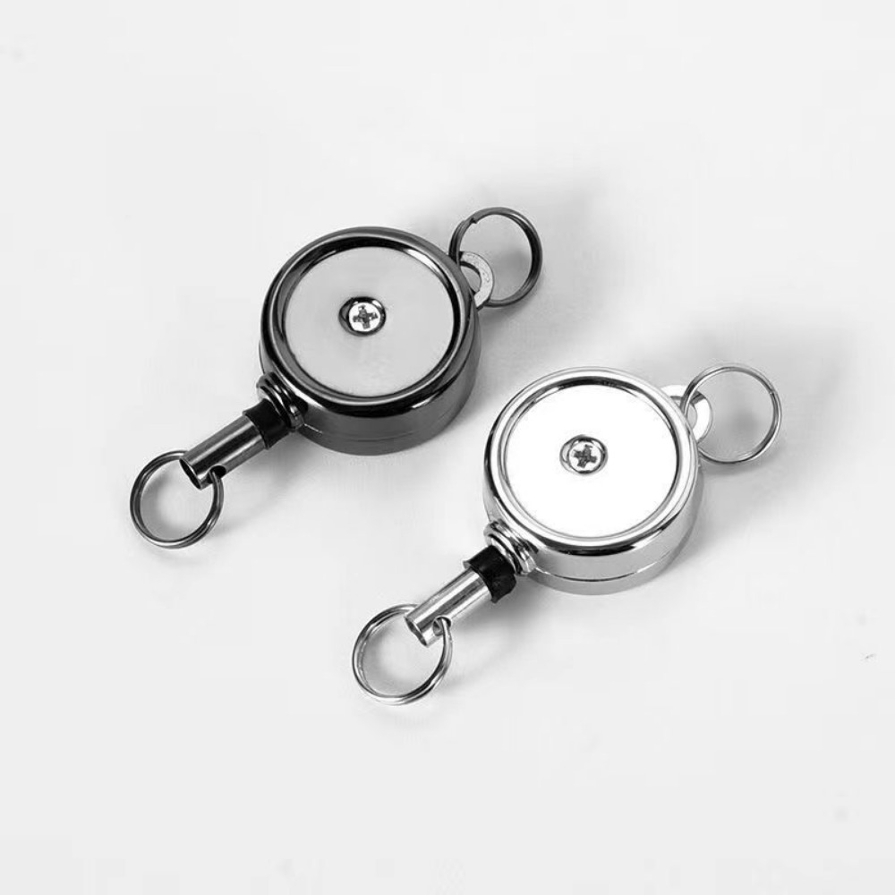 Sona Enterprises 2pc 1.5 inch Retractable Reel Key Ring Badge Keychain Chain Pull Metal Recoil Clip, Women's, Size: 28 in, Silver