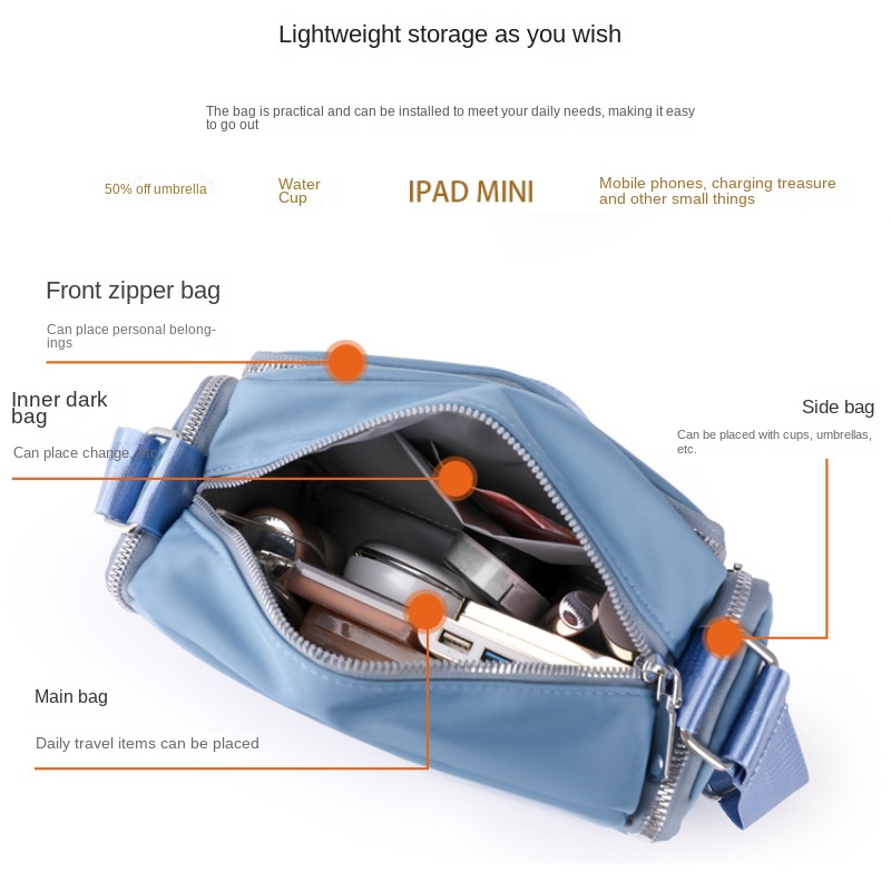 Casual Multi Zipper Layer Shoulder Bag Minimalist Small - Temu