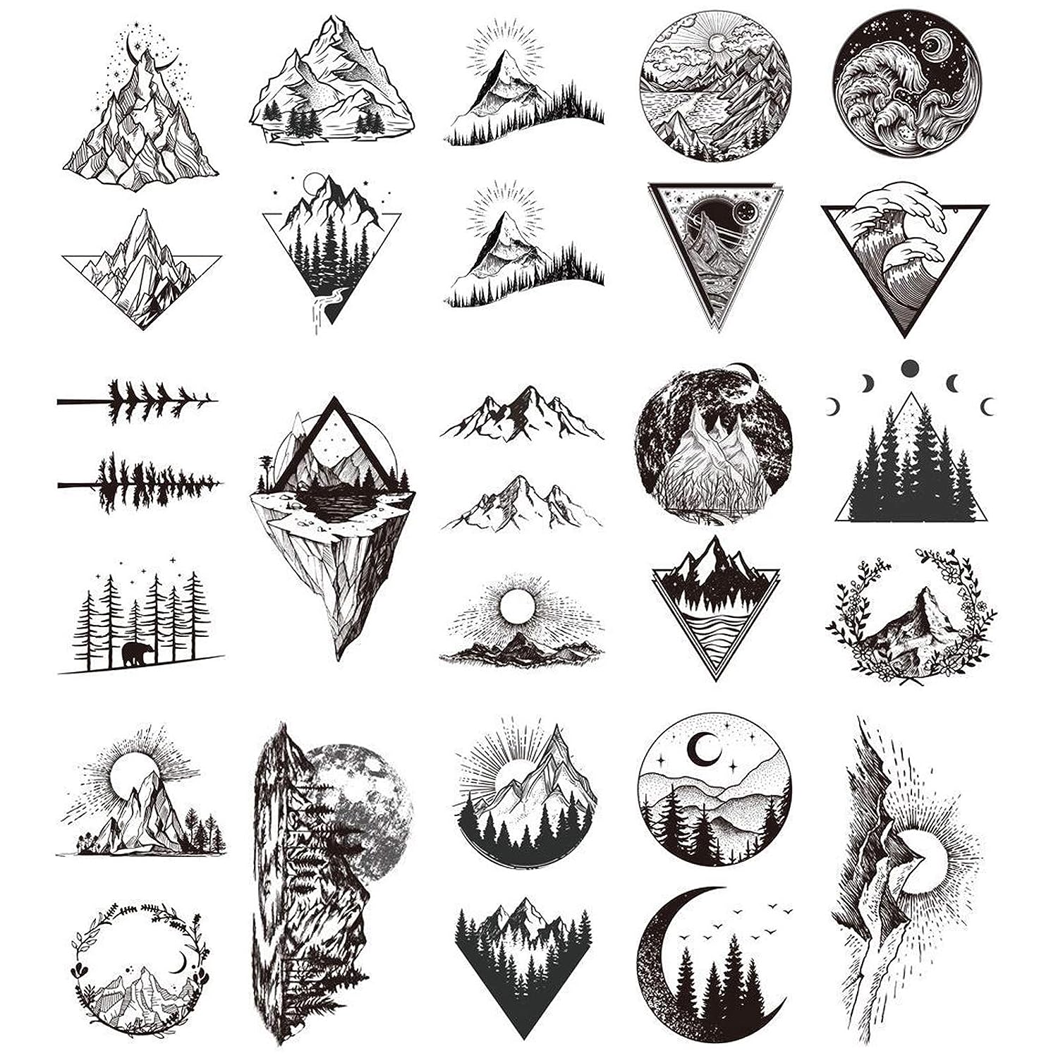 

20 Sheets Black Mountain Temporary Tattoos For Adult Men Women Waterproof Fake Tattoos Body Art Sticker For Hand Neck Wrist Arm