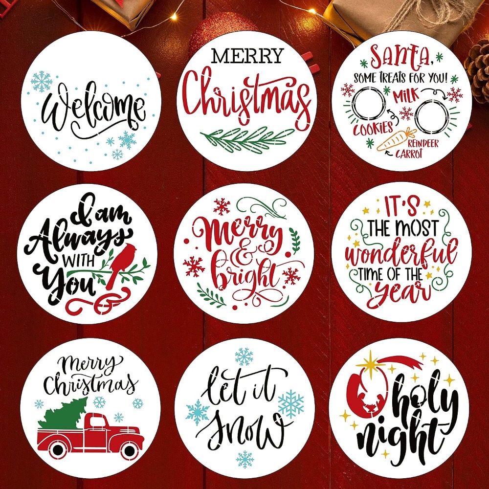 12 Pcs Christmas Stencils, 12'' Round Large Christmas Stencils for Painting  on Wood Sign Front Door Hanger Xmas Home Decor - Yahoo Shopping