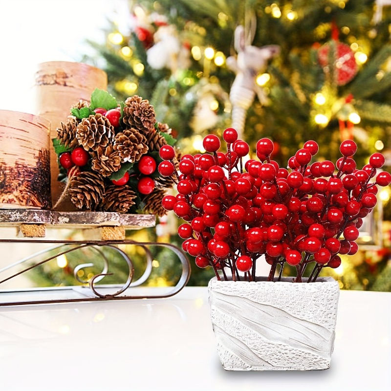 Christmas Artificial Red Berry Stems Holly Berries Red Berry - Temu