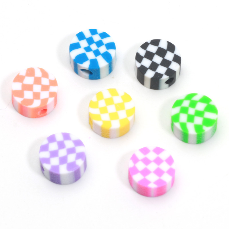 Black White Plaid Checkerboard Flat Round Clay Beads Polymer - Temu