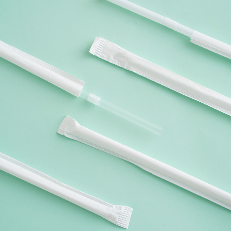 Individually Wrapped White Plastic Flexible Drinking Straws