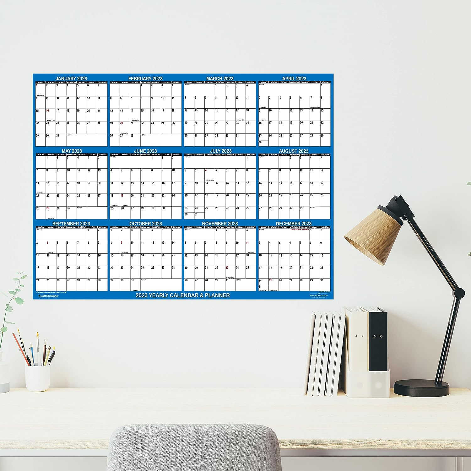 2024 Wall Calendar, Erasable Large Dry Erase Laminated 12 Month Annual