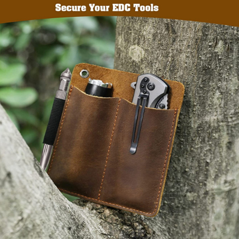 Organizador de bolsillo de funda de cuero, funda para herramientas EDC para  cuchillo y linterna, bolsa de cintura para supervivencia al aire libre