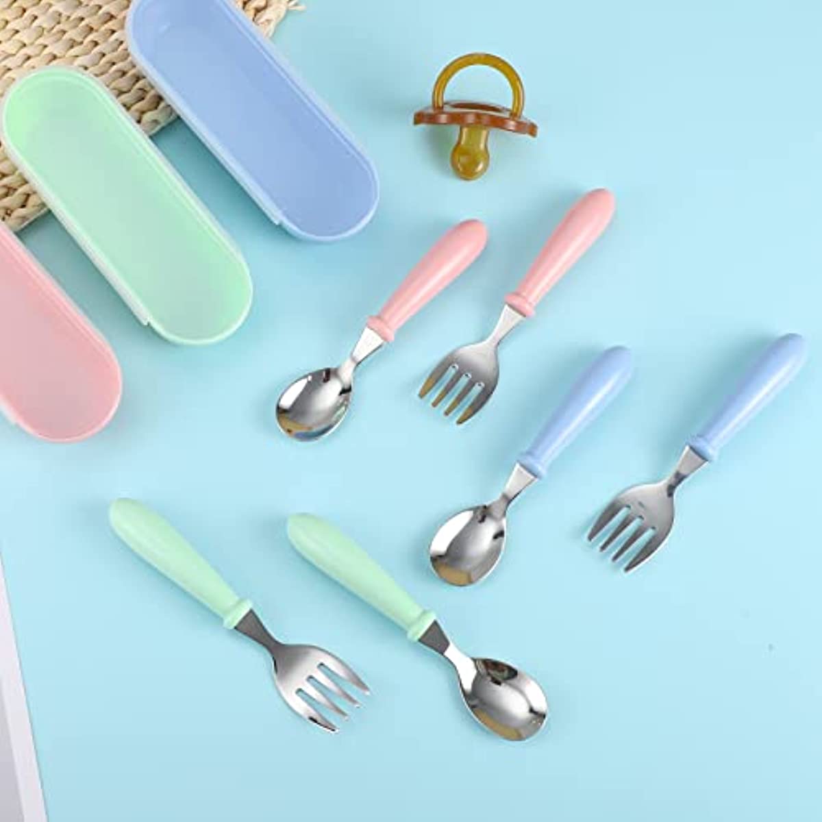 Toddler Utensils Stainless Steel Fork And Spoon Safe Baby Silverware Set,  Kid Safe Utensils Children's Flatware Kids Cutlery Set With Round Handle  For Lunchbox (blue, Green, ) - Temu