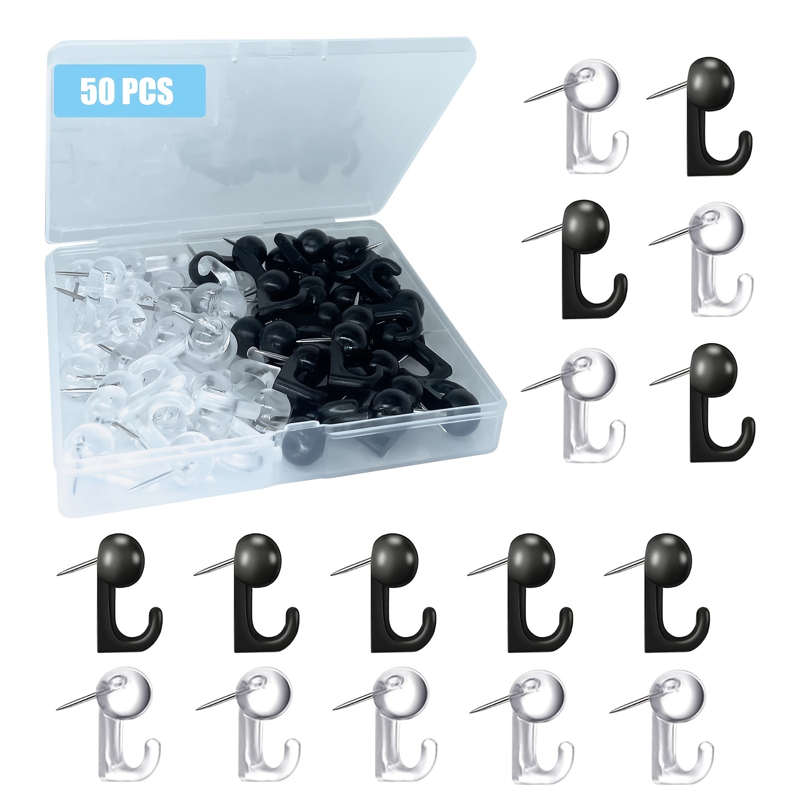 Decorative Push Pin Hooks 50 Pcs Clear Plastic Heads for Bulletin Board