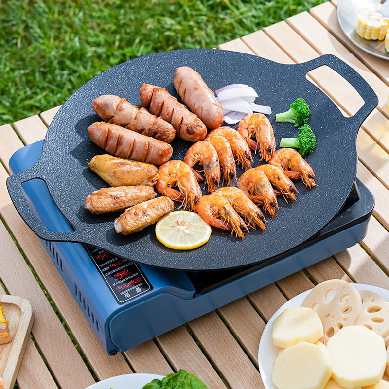 1pc Grill Pan Korean Round Non-Stick Barbecue Plate Outdoor Travel Camping  Frying Pan Barbecue Accessories