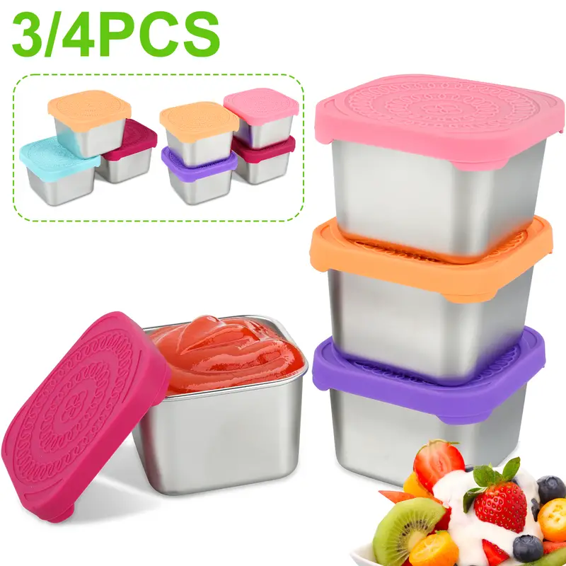 Stainless Steel Snack Containers With Silicone Lids, Leakproof
