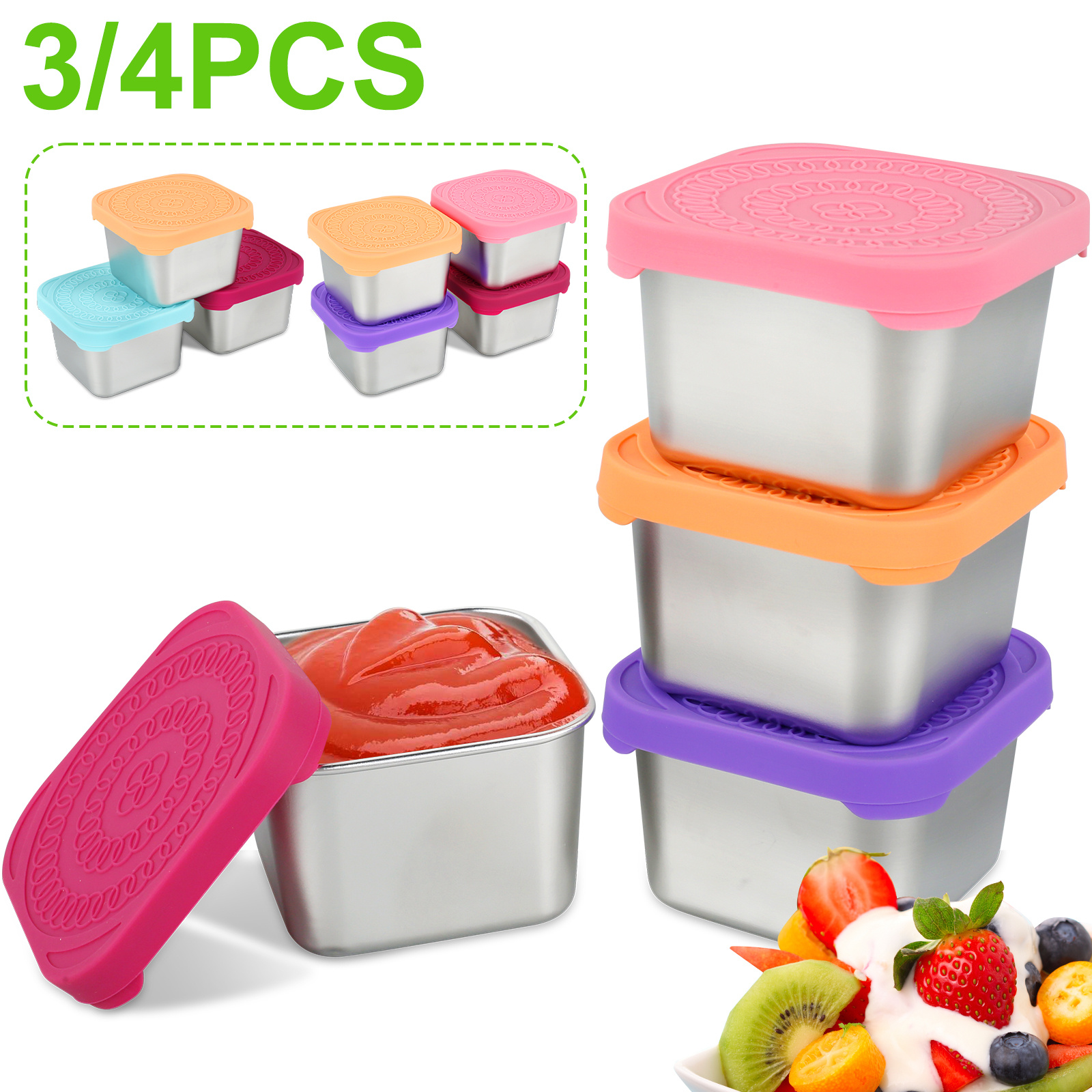 Stainless Steel Snack Containers Small Metal Food Storage Container 6Oz  With Silicone Lids, For Office, Travel - AliExpress