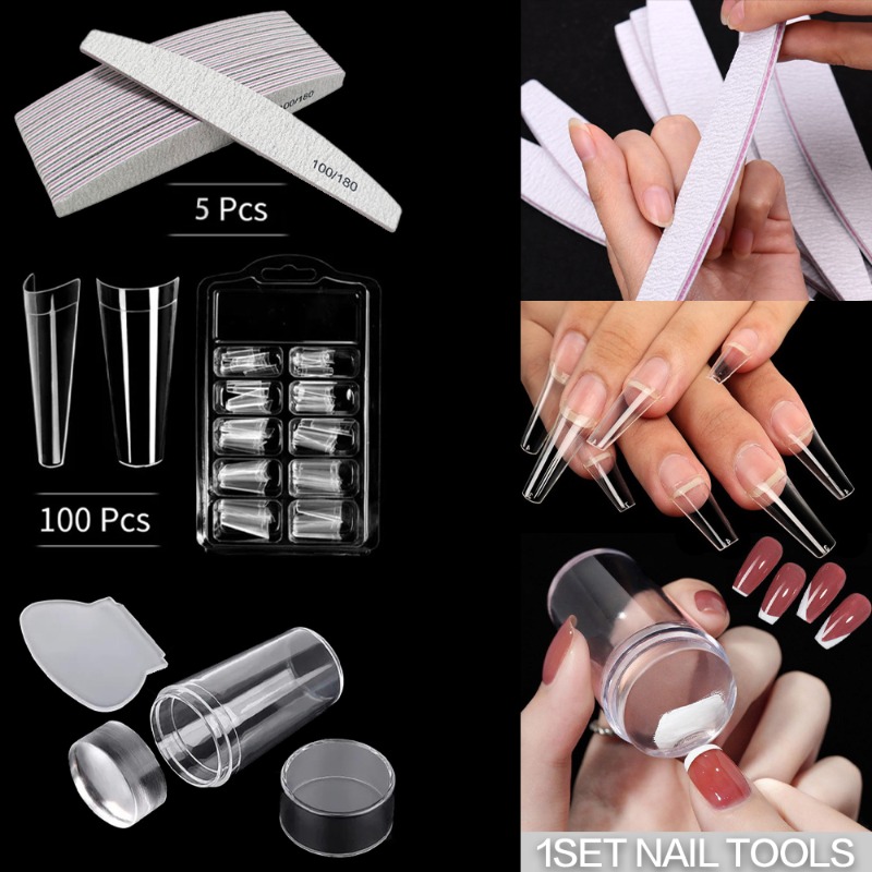 Acrylic Nail Art Set Beginner Kit With Nail File Coffin Nail - Temu