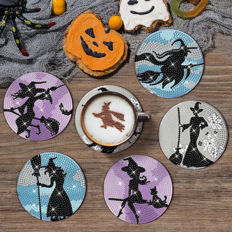 Diamond Painting Coasters With Holder Diy Halloween Life - Temu