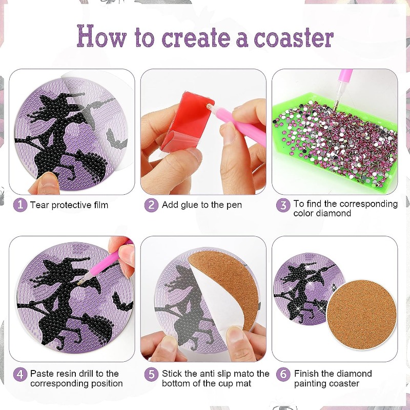 Diamond Painting Coasters With Holder Diy Halloween Life - Temu