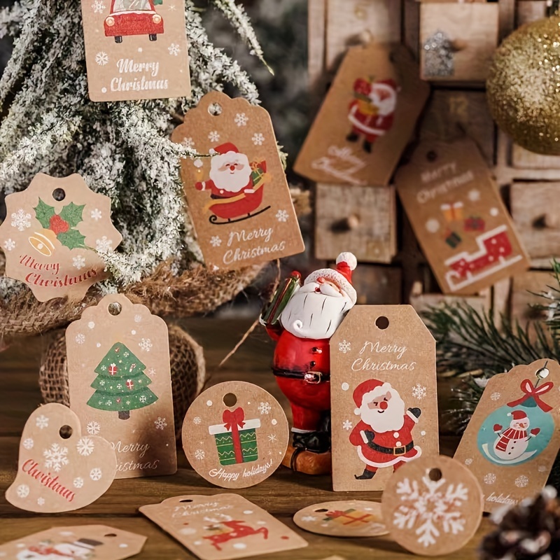 50pcs Christmas Tag, Christmas Kraft Paper Gift Tags, DIY Christmas Label Gift Tags with 33ft String, Xmas Gift Hanging Tags for Christmas Holiday