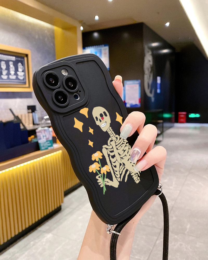 Phone Case With Lanyard Human Skeleton Graphic For Iphone 11 14 13