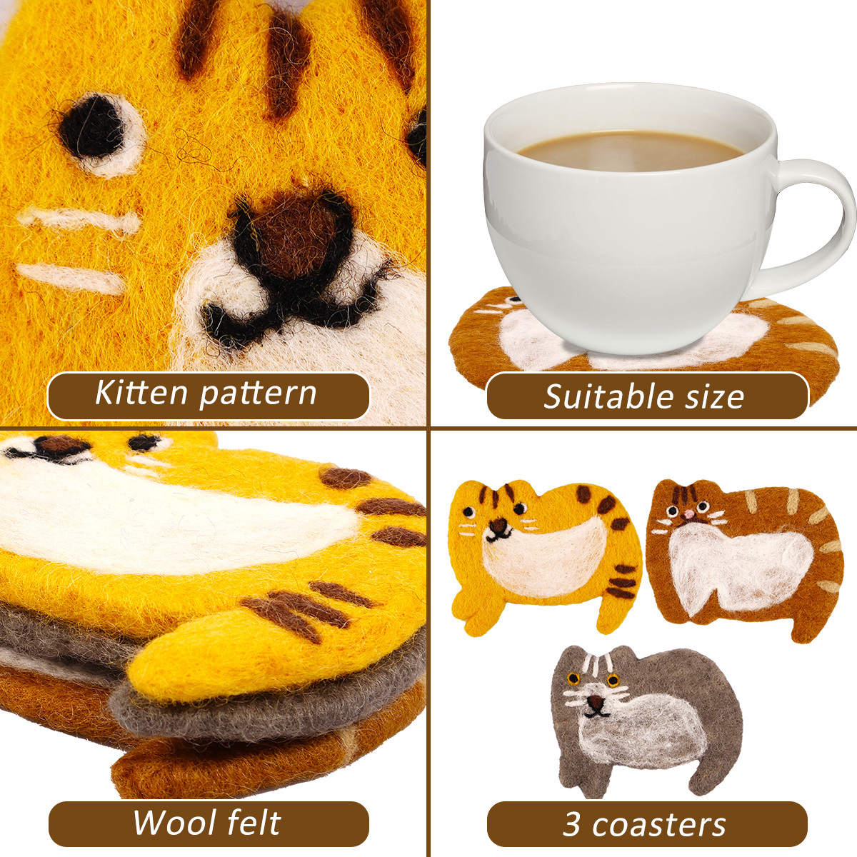 Cute Cartoon Cat Coasters Water Absorbent And Quick Dry Cup - Temu