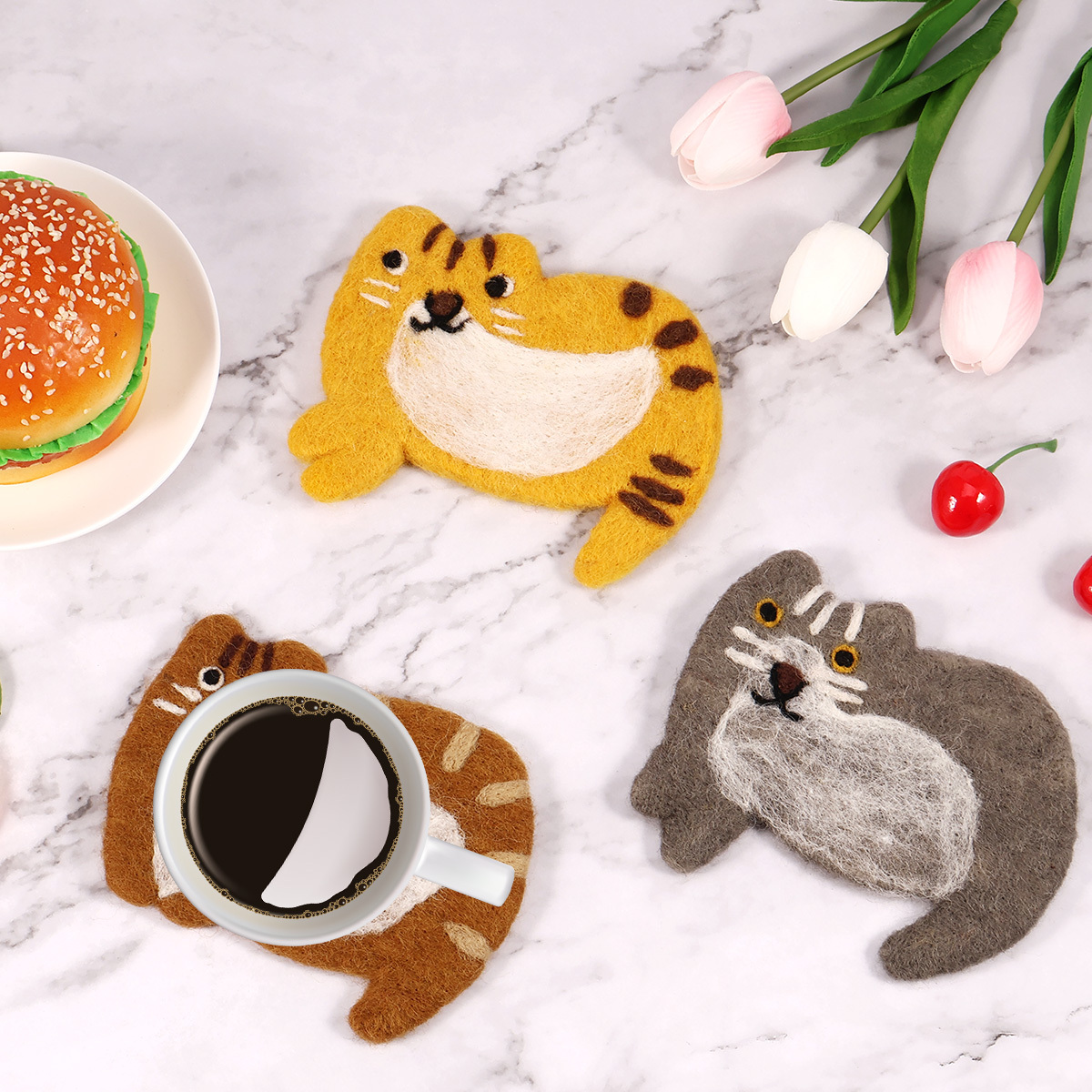 Cute Cartoon Cat Coasters Water Absorbent And Quick Dry Cup - Temu