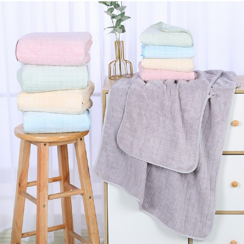 Plaid Pattern Towel Set Coral Velvet Hand Towel Bath Towel - Temu