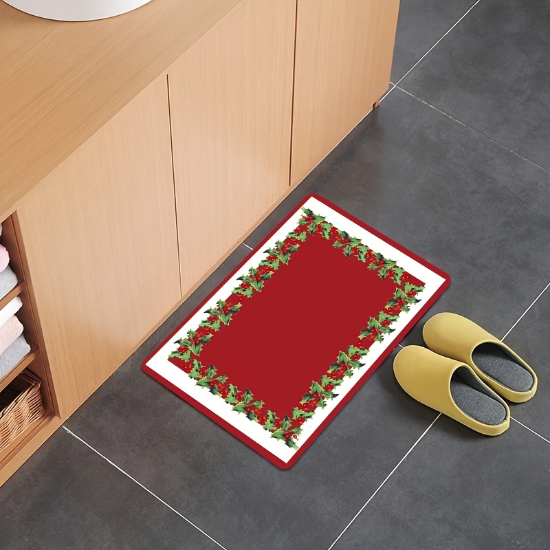 Christmas Kitchen Rugs and Mats Set of 2, Non Slip Winter Holiday